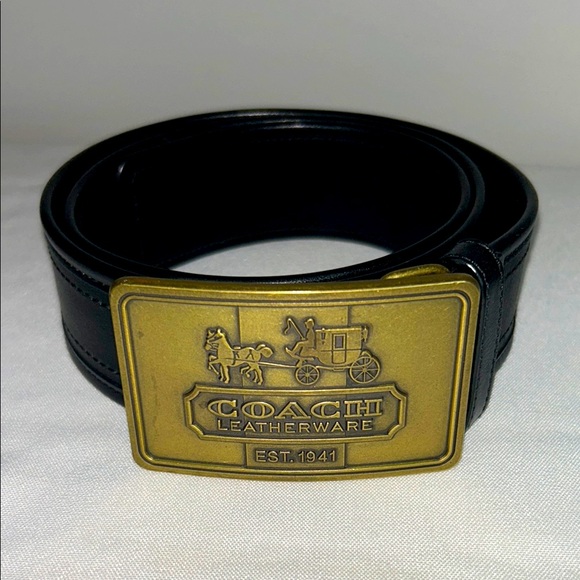 Coach Accessories - Coach Horse and Carriage Black Leather Belt with Brass Buckle Size Medium 40”L